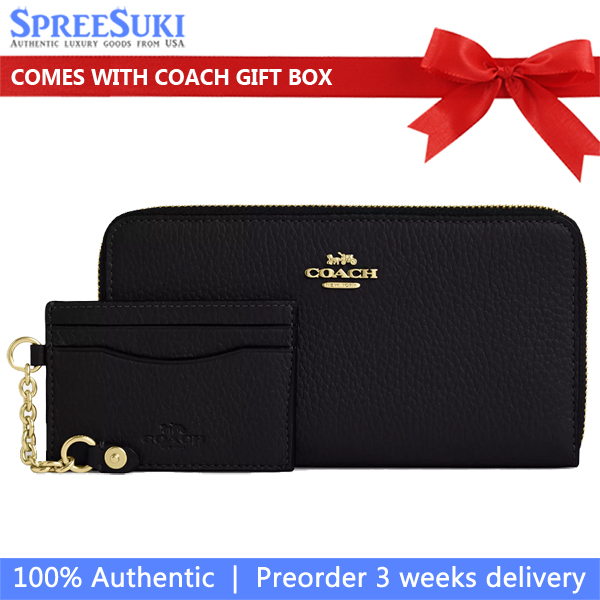 Coach Long Zip Around Wallet With Detachable Card Case Black # CBZ98