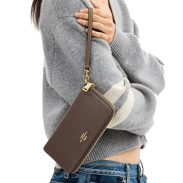 Coach Long Zip Around Wallet With Detachable Card Case Dark Stone # CBZ98