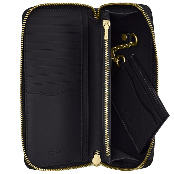Coach Long Zip Around Wallet With Detachable Card Case Black # CBZ98