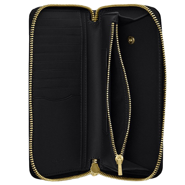 Coach Long Zip Around Wallet With Detachable Card Case Black # CBZ98