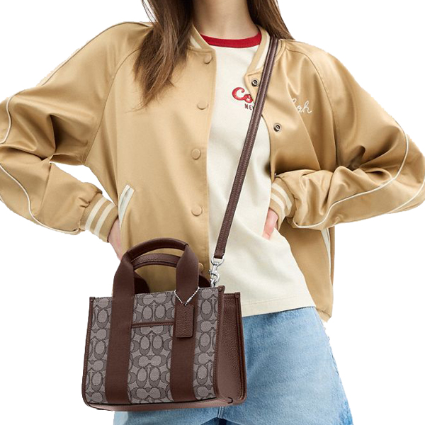 Coach Smith Tote Bag 24 In Signature Jacquard Silver Oak Maple # CAR78