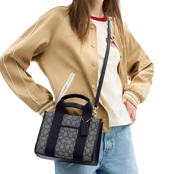Coach Smith Tote Bag 24 In Signature Jacquard Navy Midnight Navy # CAR78
