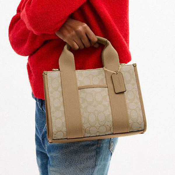 Coach Smith Tote Bag 24 In Signature Jacquard Light Khaki Multi # CAR78