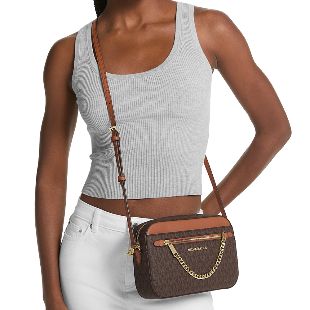 Michael Kors Crossbody Bag Large Jet Set Item Ew East West Chain Crossbody Brown # 35S1GTTC9B