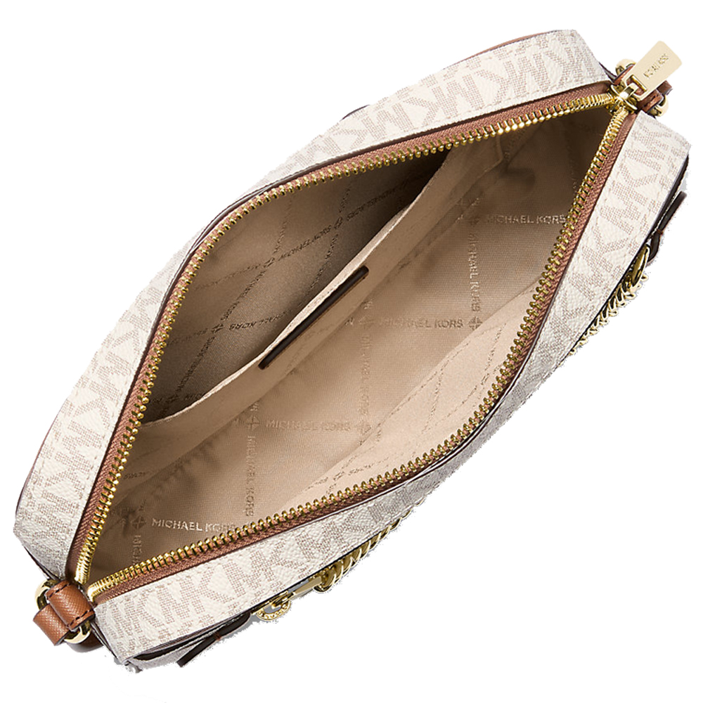 Michael Kors Crossbody Bag Large Jet Set Item Ew East West Chain Crossbody Vanilla Off White Acorn Brown # 35S1GTTC9B