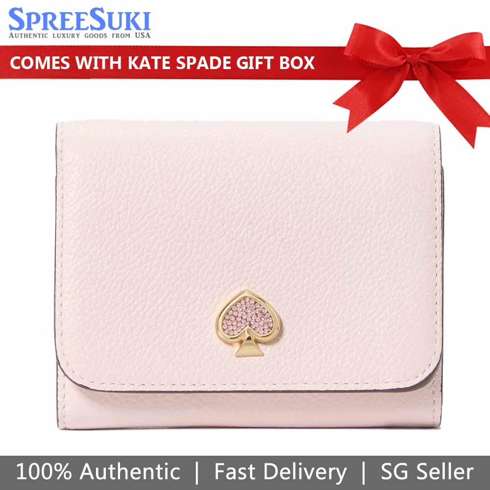 Kate Spade Kayla Embellished Spade Small L-Zip Wallet Powdered Sugar # KK113