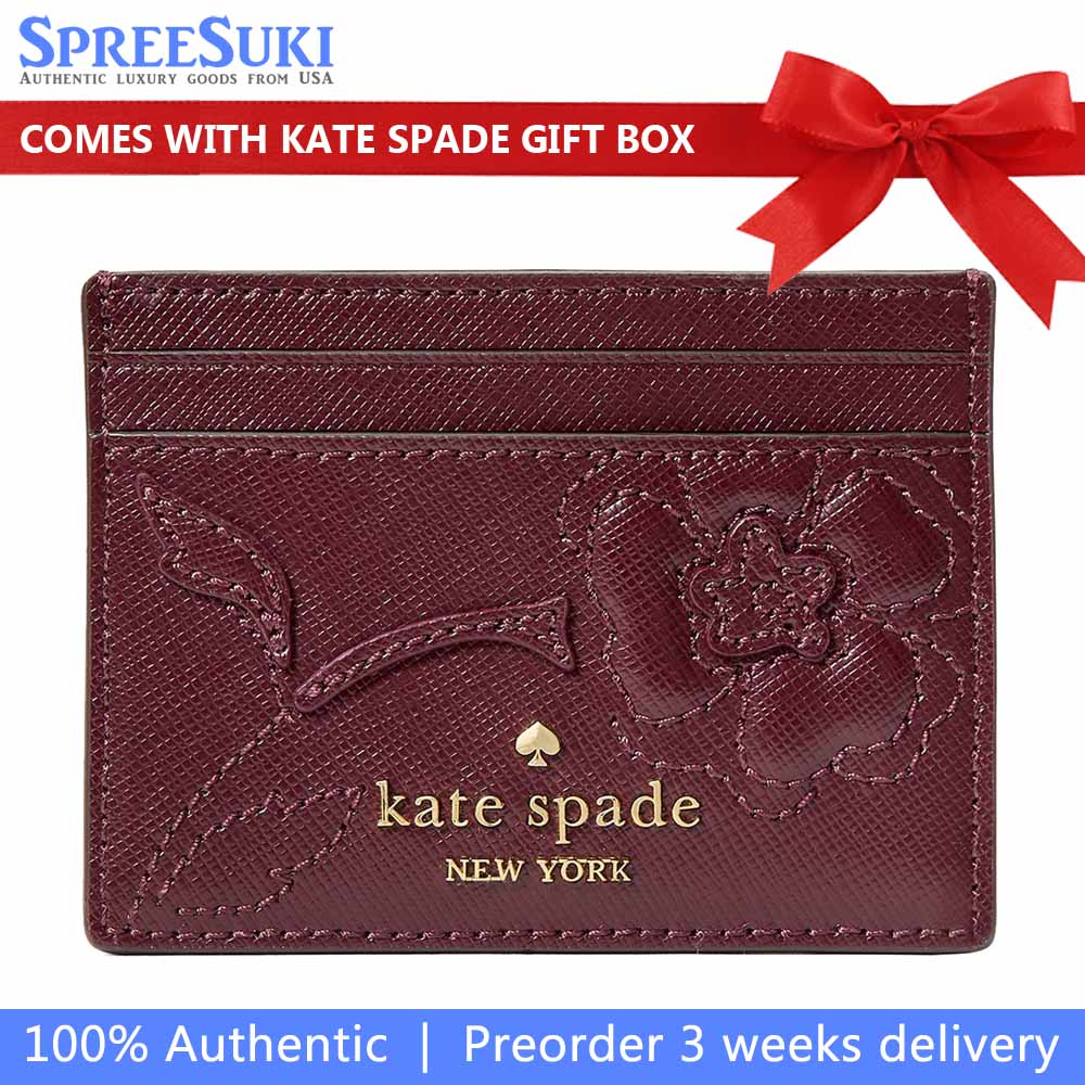 Kate Spade Madison Floral Applique Small Slim Card Holder Dark Merlot # KL871