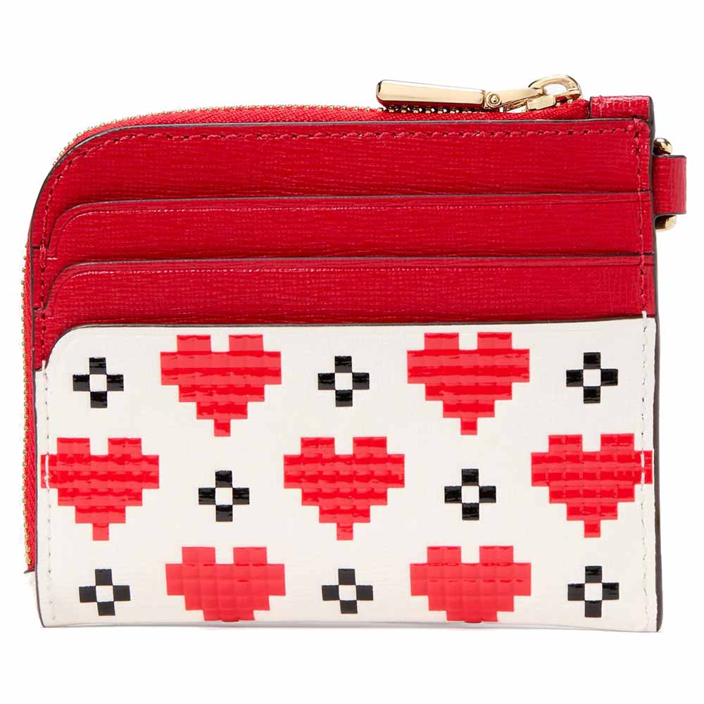 Kate Spade Devin Pixel Hearts Coin Card Case Wristlet Cream Multi # KJ869