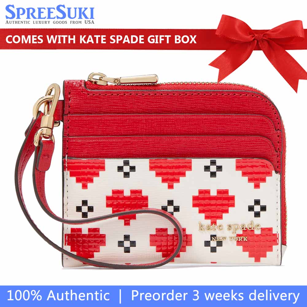 Kate Spade Devin Pixel Hearts Coin Card Case Wristlet Cream Multi # KJ869