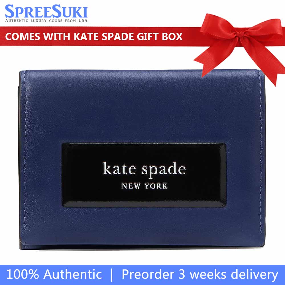 Kate Spade Label Card Case Trifold Wallet Deep Lake # KI724