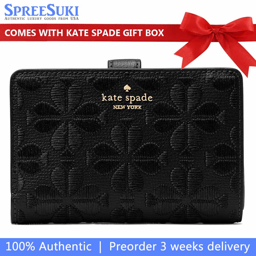 Kate Spade Spade Flower Embroidered Medium Bifold Wallet Black # KL899
