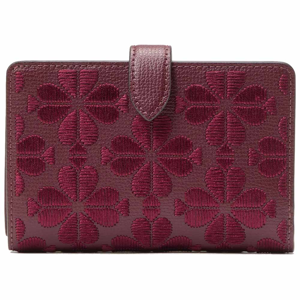 Kate Spade Spade Flower Embroidered Medium Bifold Wallet Dark Merlot # KL899