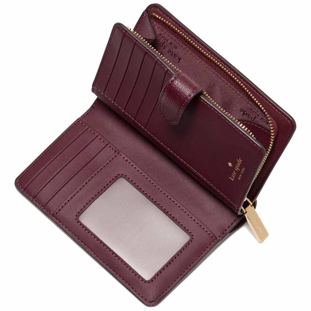 Kate Spade Spade Flower Embroidered Medium Bifold Wallet Dark Merlot # KL899