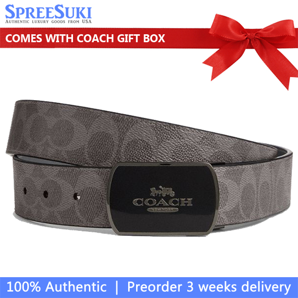 Coach Men Plaque Buckle Cut To Size Reversible Belt, 38 Mm Qb Grey Charcoal # CY943