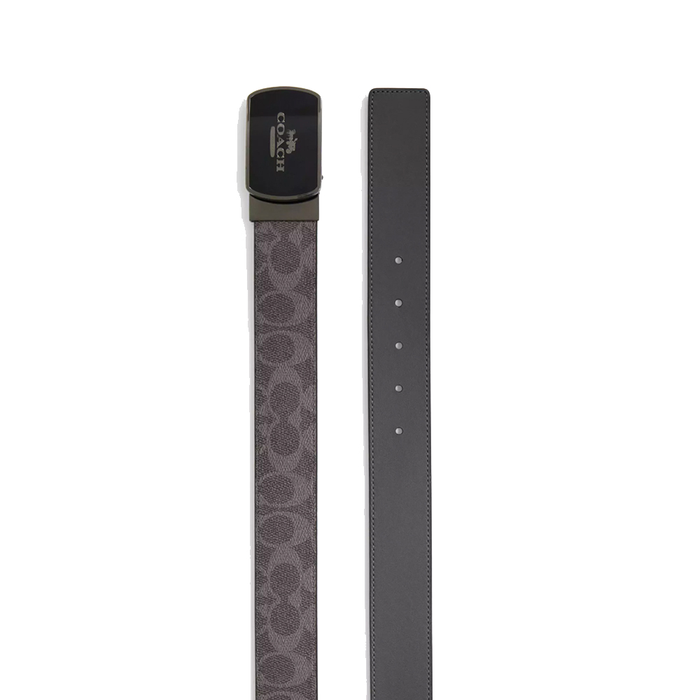 Coach Men Plaque Buckle Cut To Size Reversible Belt, 38 Mm Qb Grey Charcoal # CY943