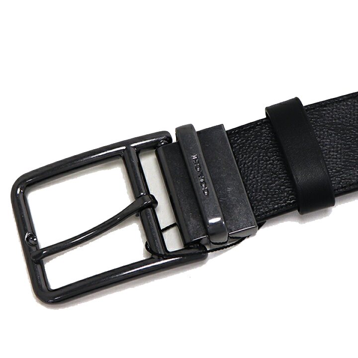 Coach Men Double Bar Buckle Cut To Size Reversible Belt, 38 Mm Gunmetal Charcoal Black # CY997