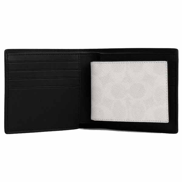 Coach Men Compact Id Wallet In Signature Chalk & Black # CW380