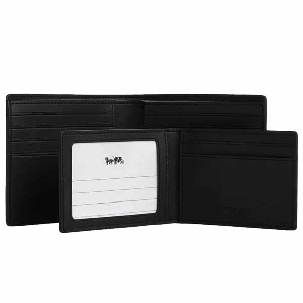 Coach Men Compact Id Wallet In Signature Chalk & Black # CW380