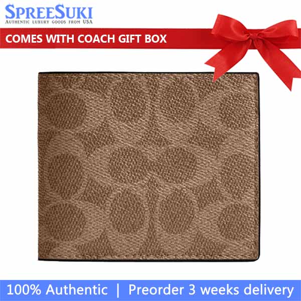 Coach Men Id Billfold Wallet In Signature Canvas Qb Tan Black # CY394