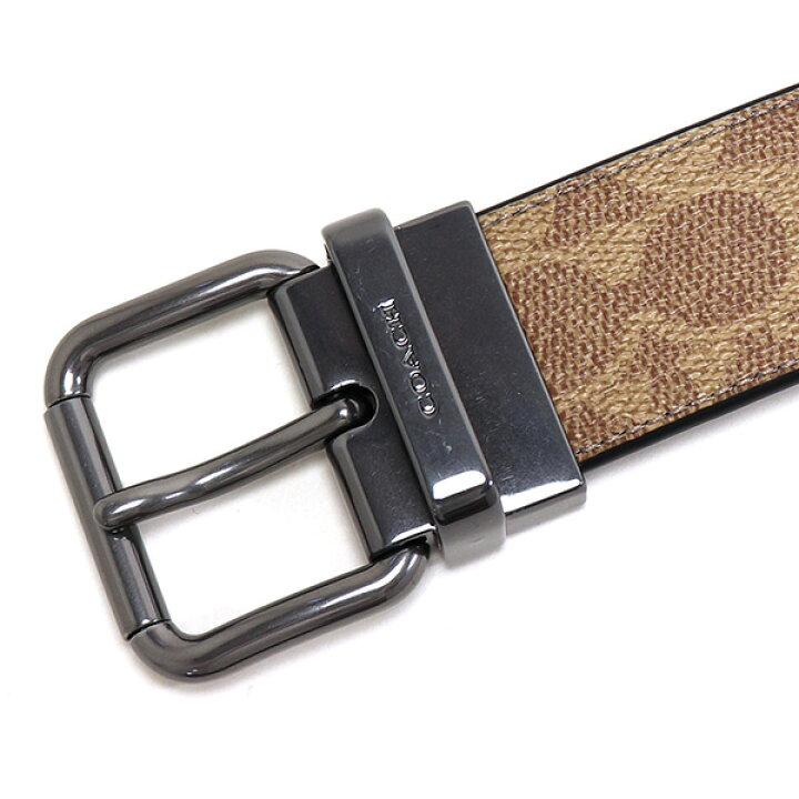 Coach Men Roller Buckle Cut To Size Reversible Belt, 38 Mm Gunmetal Tan Charcoal # CY922