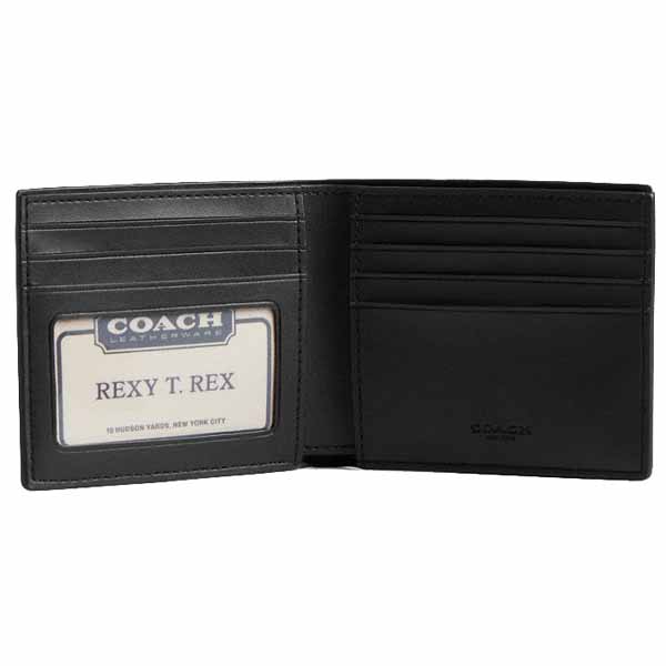 Coach Id Billfold Wallet In Signature Canvas Gunmetal Charcoal Black # CY394