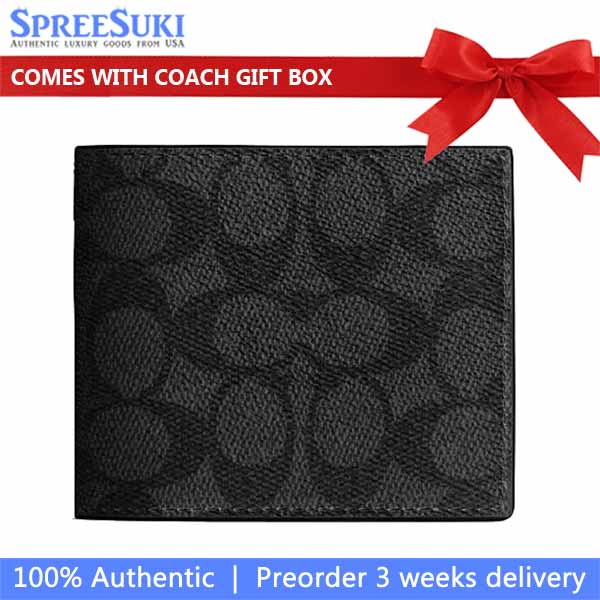 Coach Id Billfold Wallet In Signature Canvas Gunmetal Charcoal Black # CY394