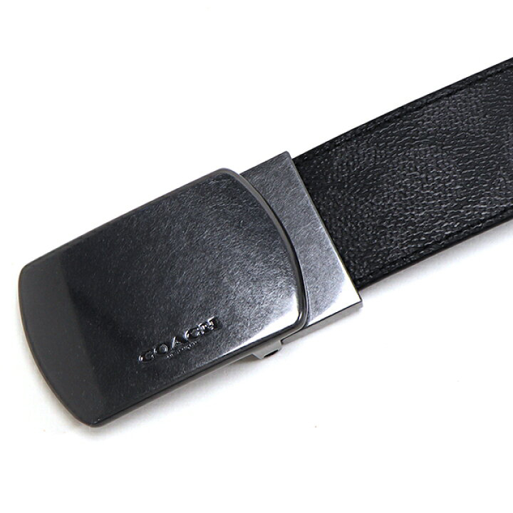 Coach Men Plaque Buckle Cut To Size Reversible Belt, 38 Mm Gunmetal Charcoal Black # CY941