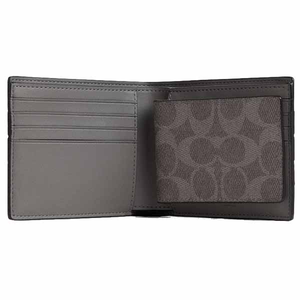 Coach Men 3-In-1 Wallet In Signature Canvas With Varsity Stripe Grey Multi # CW385