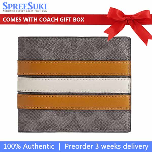 Coach Men 3-In-1 Wallet In Signature Canvas With Varsity Stripe Grey Multi # CW385