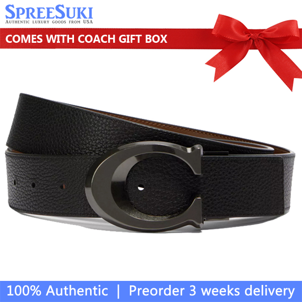 Coach Men Signature Buckle Cut To Size Reversible Belt 38Mm Black Dark Saddle # CQ013
