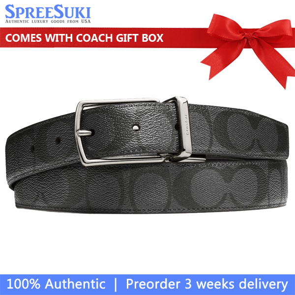Coach Men Harness Buckle Cut To Size Reversible Belt, 30 Mm Charcoal Black # CQ016