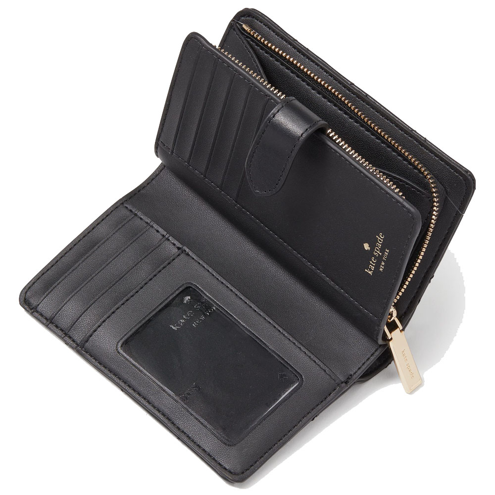 Kate Spade Medium Wallet Carey Smooth Quilted Medium Compact Bifold Black # KG424D2