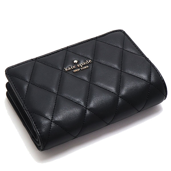 Kate Spade Medium Wallet Carey Smooth Quilted Medium Compact Bifold Black # KG424D2