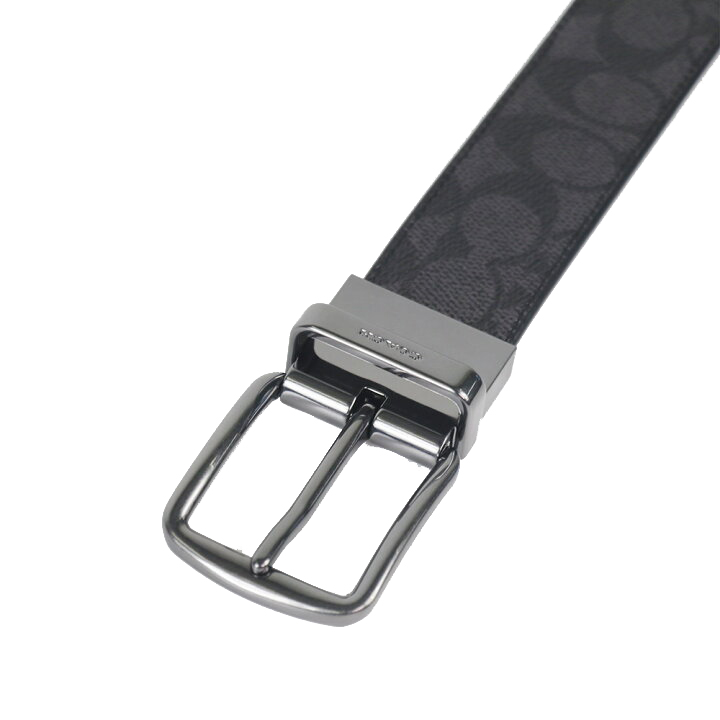 Coach Men Harness Buckle Cut To Size Reversible Belt, 38 Mm Gunmetal Charcoal Black # CY982