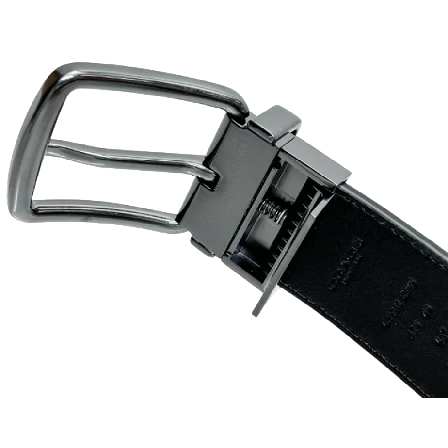 Coach Men Harness Buckle Cut To Size Reversible Belt, 38 Mm Gunmetal Charcoal Black # CY982