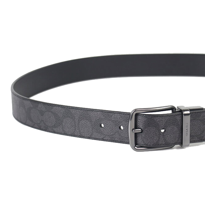 Coach Men Harness Buckle Cut To Size Reversible Belt, 38 Mm Gunmetal Charcoal Black # CY982