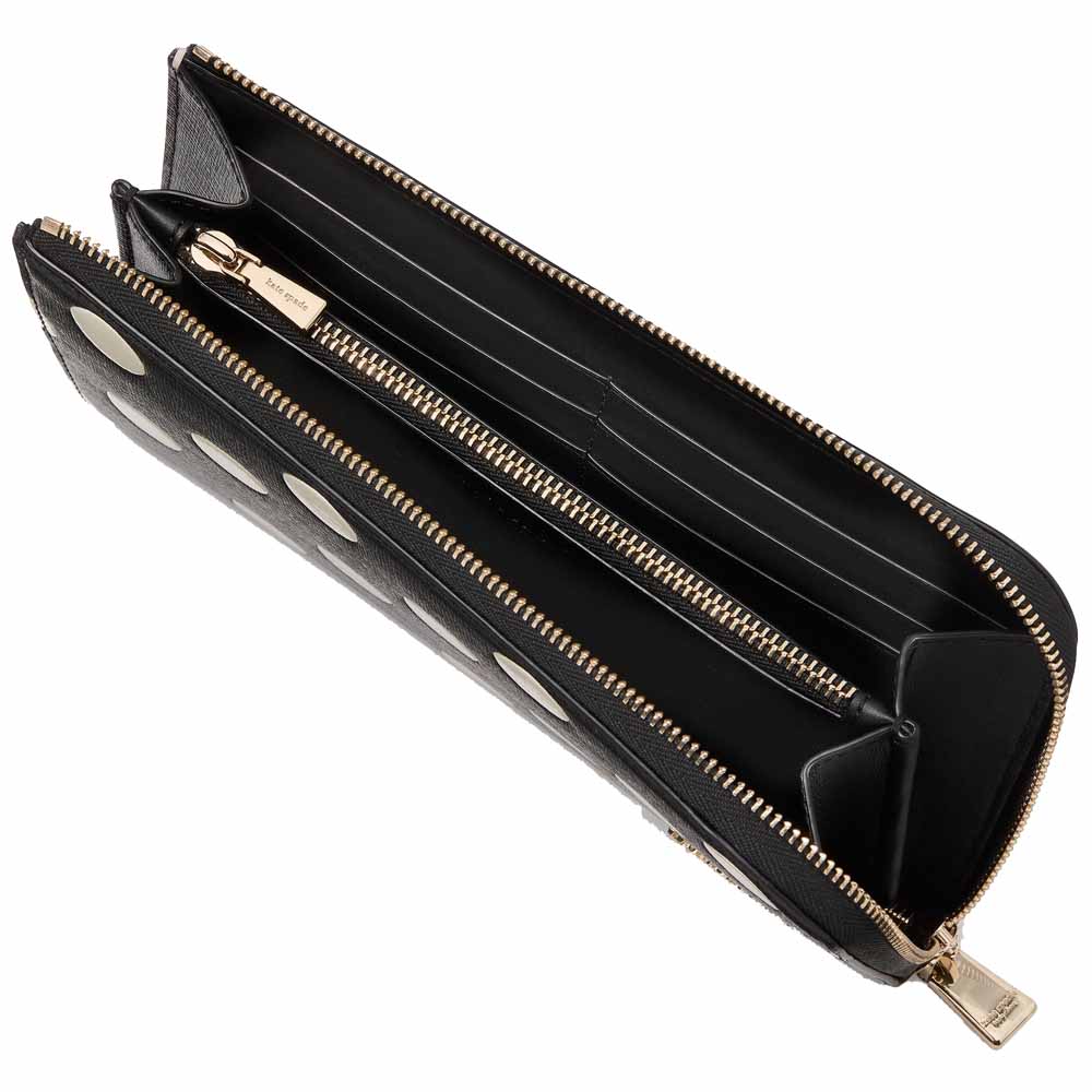 Kate Spade Devin Breezy Dot Zip Around Continental Wallet Black Multi # KJ926