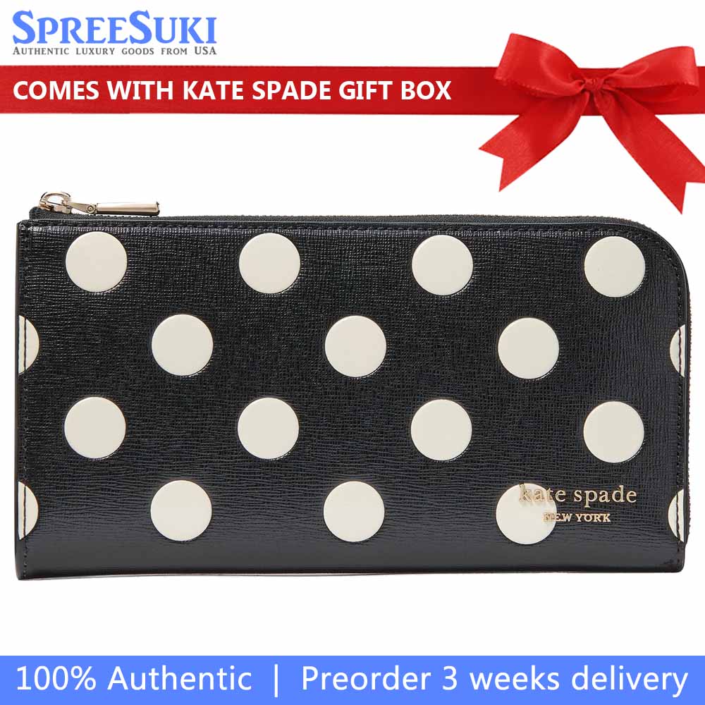 Kate Spade Devin Breezy Dot Zip Around Continental Wallet Black Multi # KJ926