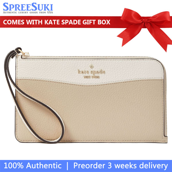Kate Spade Large Wristlet Lucy Medium L-Zip Wristlet Light Sand # KE575