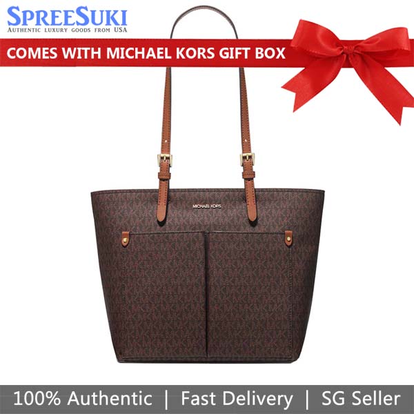Michael Kors Jet Set Medium Logo Pocket Tote Bag Brown # 35F3GTVT3B