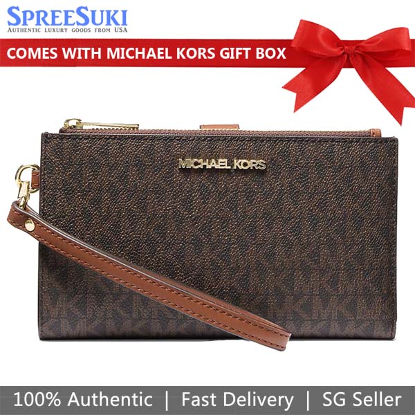Michael Kors Jet Set Travel Double Zip Wristlet Wallet Brown Acorn # 35F8GTVW0B