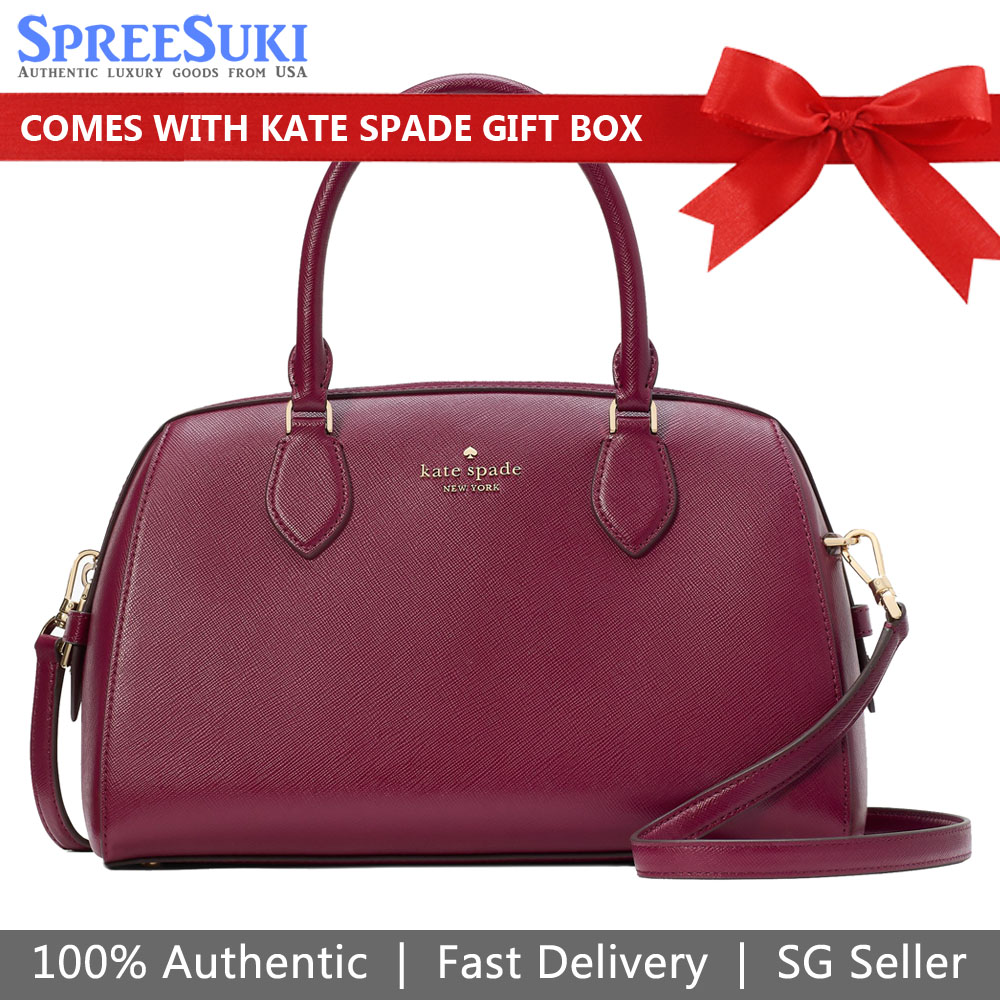 Kate Spade Madison Saffiano Leather Large Duffle Crossbody Blackberry Dark Red # KI830