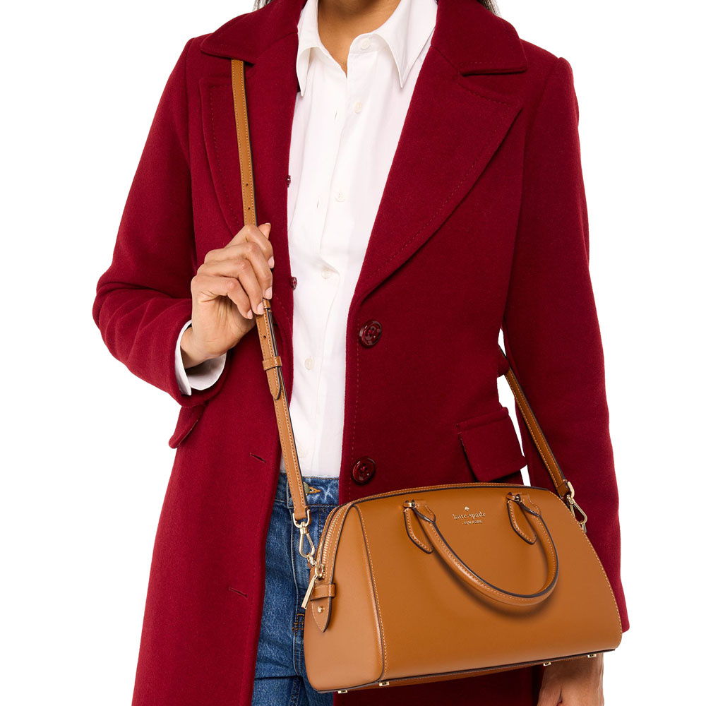 Kate Spade Madison Saffiano Leather Large Duffle Crossbody Sling Bag Cavern Clay Brown # KI830