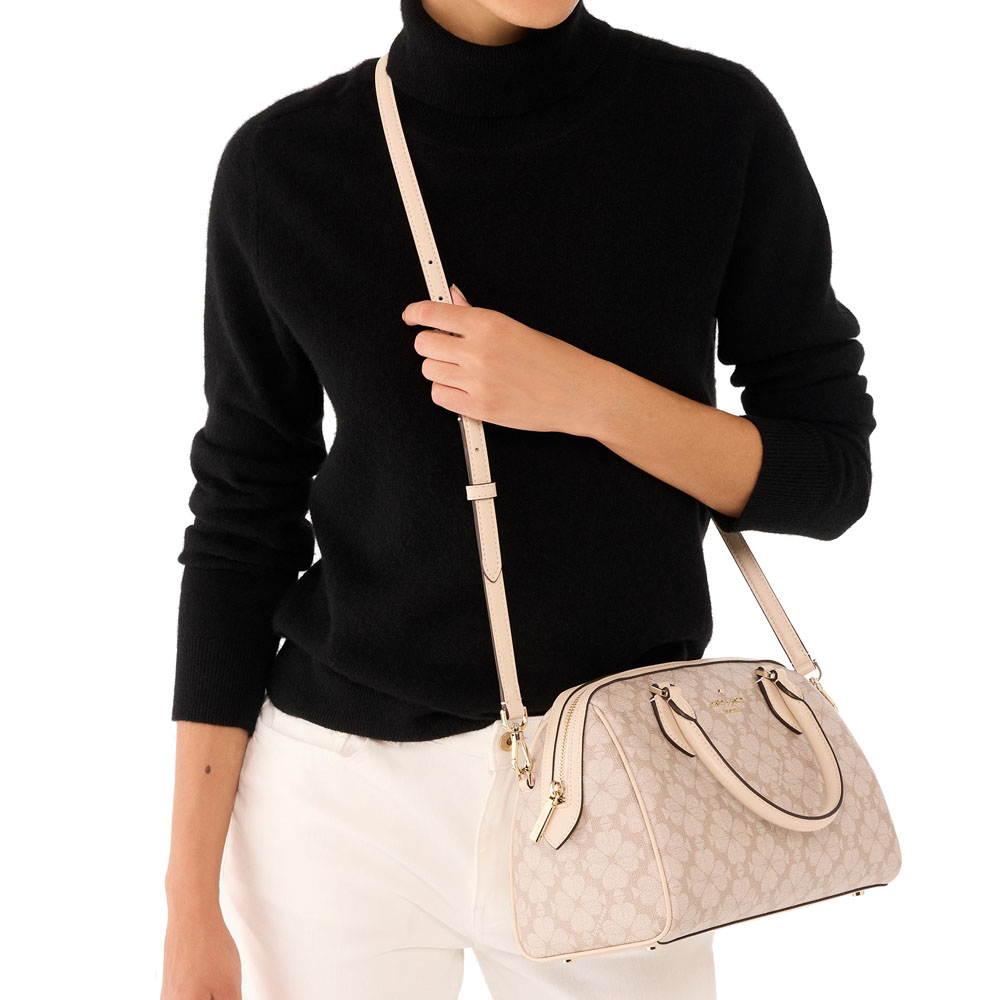 Kate Spade Signature Spade Flower Large Dolly Duffle Crossbody Sling Bag Dark Beige # KI831