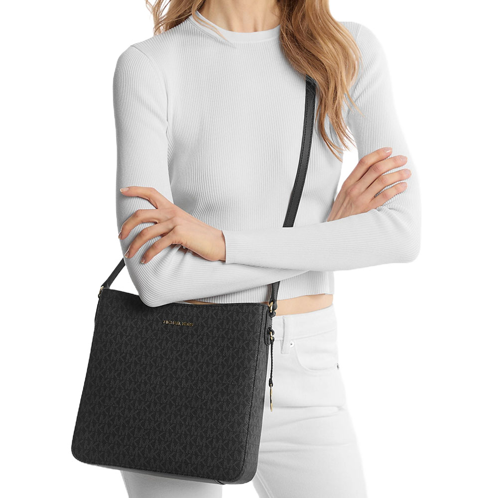 Michael Kors Jet Set Travel Large Logo Messenger Bag Black # 35F8GTVM7B
