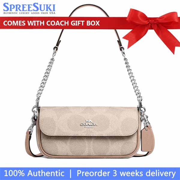 Coach Hailey Flap Bag In Signature Canvas Silver Sand Taupe # CAN70