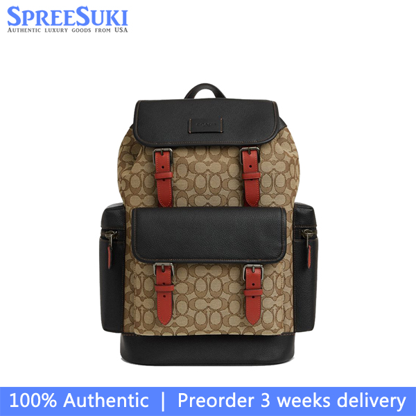 Coach Sprint Backpack In Signature Jacquard Black Antique Nickel Khaki Black Multi # CT016