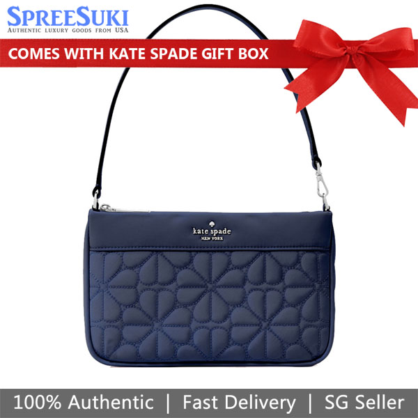 Kate Spade Spade Flower Quilted Fabric Convertible Wristlet Pouch Lunch Bag Parisian Navy # KK255