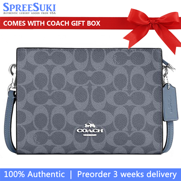 Coach Slim Crossbody Bag In Signature Canvas Silver Chambray # CBM46