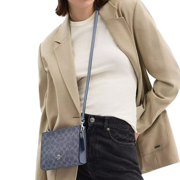 Coach Slim Crossbody Bag In Signature Canvas Silver Chambray # CBM46
